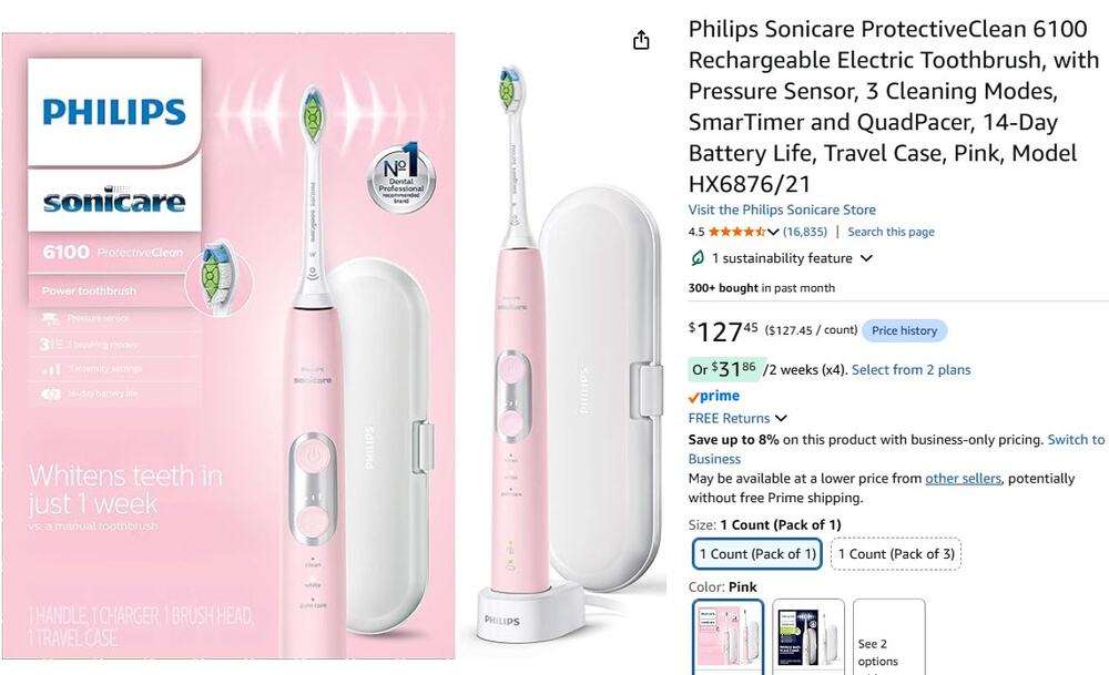 Philips Sonicare Protective Clean 6100 Electric Toothbrush Pink HX6876/21